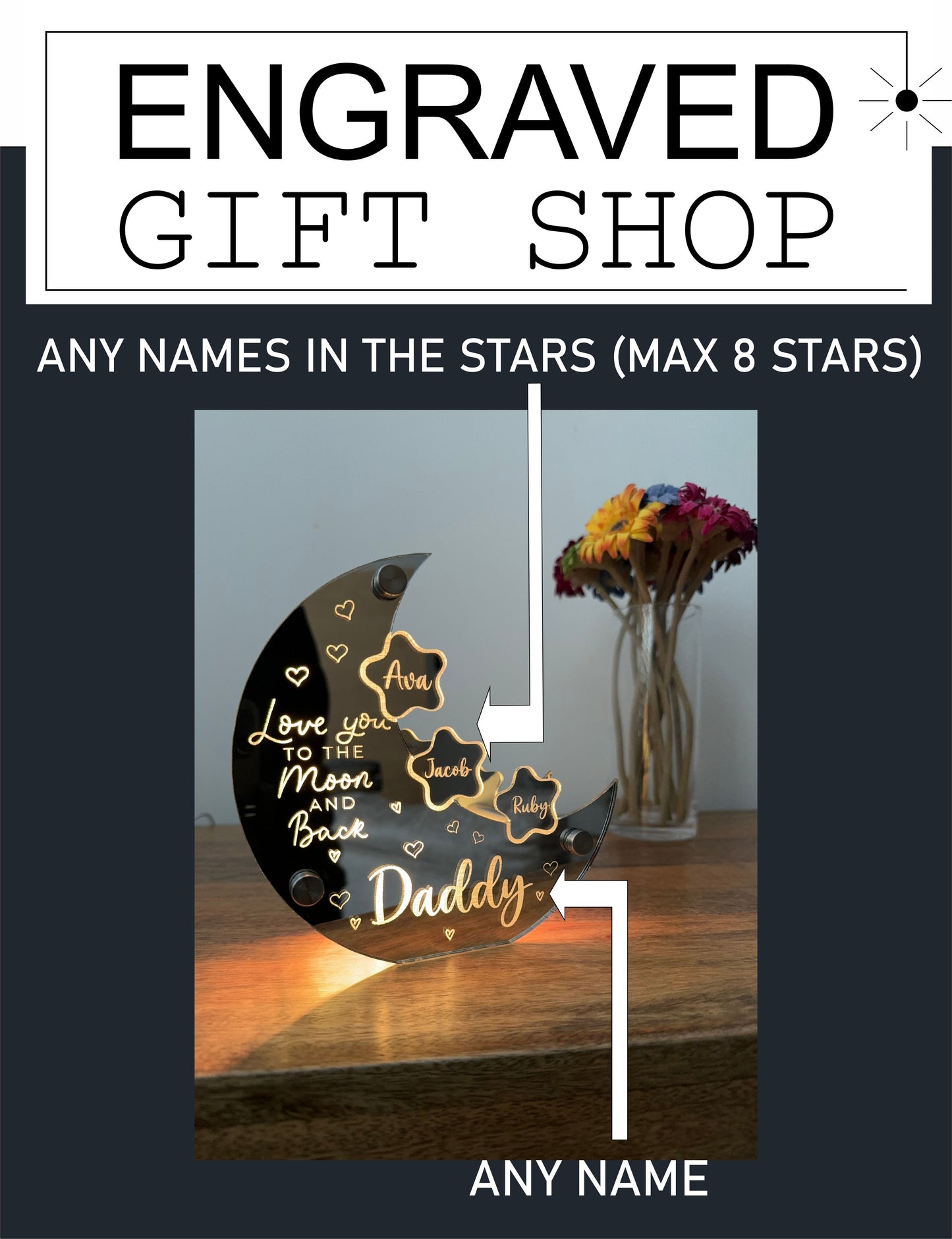Personalised Dad Moon - Love You To The Moon And Back - Gift For Dad - Fathers Day