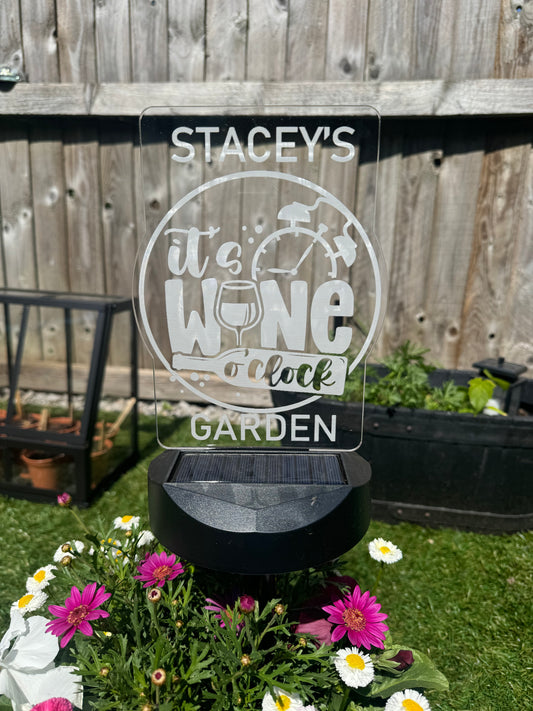 Personalised Solar Light - Its Wine O'Clock - Garden Gift