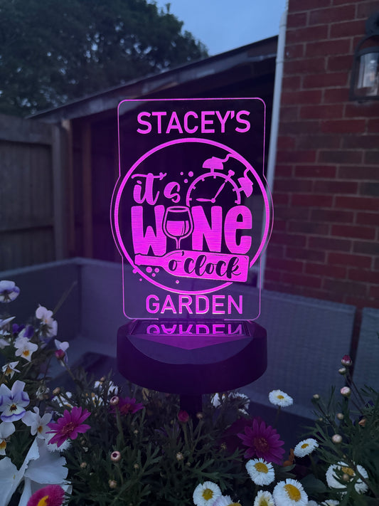 Personalised Solar Light - Its Wine O'Clock - Garden Gift