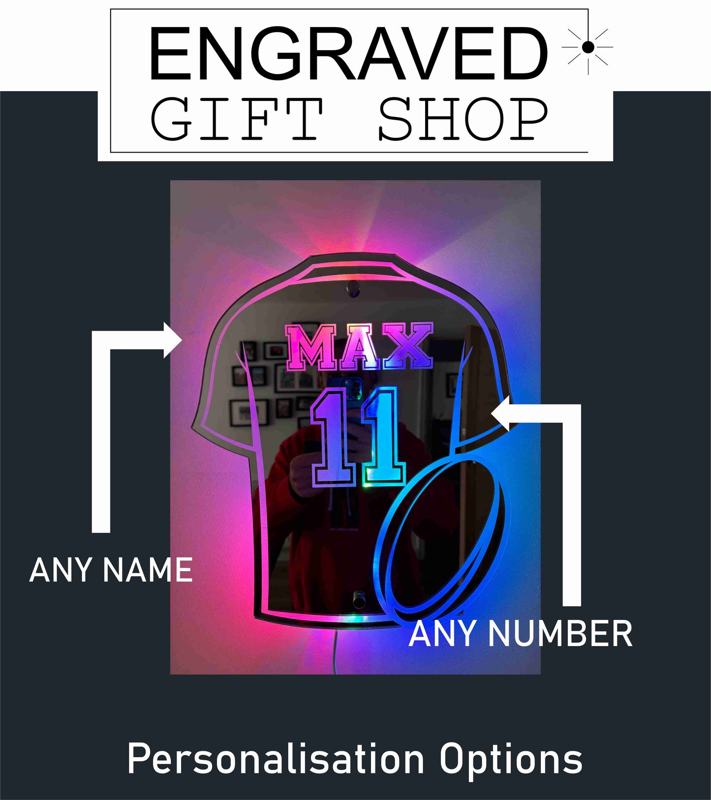 Personalised Rugby Shirt Mirror - Rugby Fan Gift